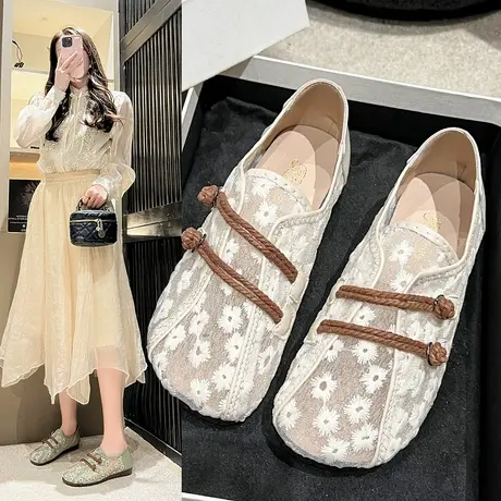 中国风复古女鞋夏季透气老北京布鞋新中式配裙子旗袍鞋网面渔夫鞋商品大图