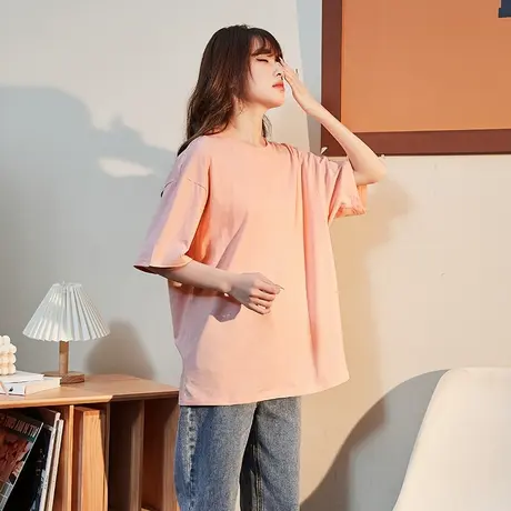 唐狮打底短袖T恤男女同码体恤衫短袖T恤女圆领净色夏季休闲内搭商品大图