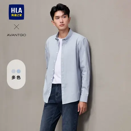HLA/海澜之家轻商务细条纹长袖时尚衬衫25春季新字母印花衬衣男图片