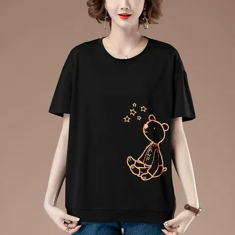 加肥加大码短袖t恤女夏季新款纯棉宽松中年妈妈卡通印花显瘦体恤商品大图