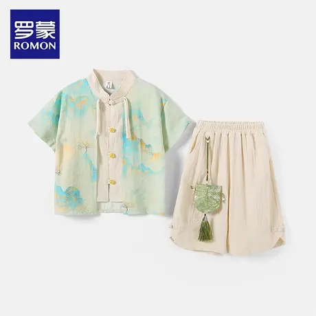 罗蒙男童套装2024新款夏季儿童汉服演出服国风古装帅气男宝宝唐装图片