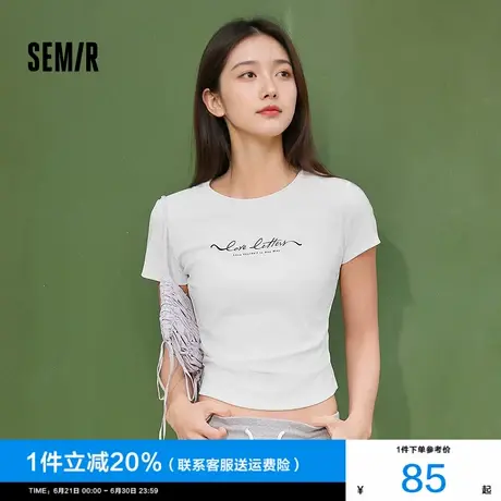 [商场同款]森马短袖T恤女短款修身正肩显瘦2025夏季新款字母上衣图片