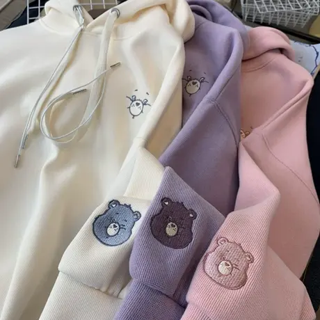 2023年新款韩国刺绣小熊宽松学生百搭连帽卫衣女春秋薄款外套上衣图片
