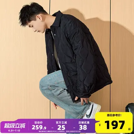 唐狮秋冬季新款男衬衫领菱格工装短款棉服休闲薄款棉衣外套潮商品大图