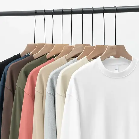 350g重磅男士卫衣秋冬季加绒加厚摇粒绒圆领纯色白色无帽长袖t恤商品大图