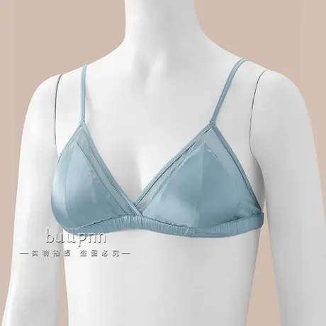 法式真丝三角杯文胸薄款露背家居防凸点无钢圈睡眠内衣商品大图