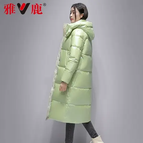 雅鹿中长款羽绒服女冬季新款绿色亮面过膝修身洋气休闲宽松外套潮商品大图