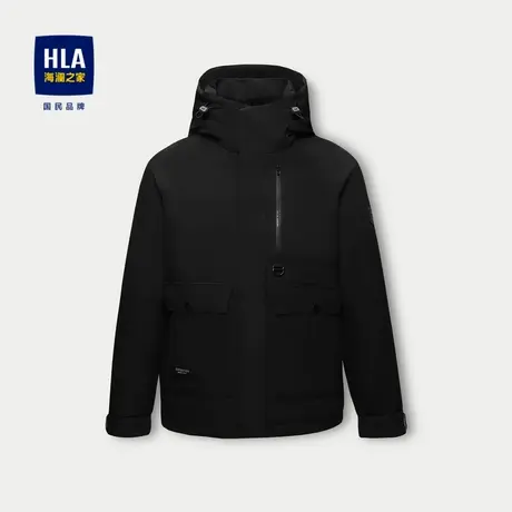 HLA/海澜之家极光鹅绒羽绒服男石墨烯保暖经典抽绳连帽纯色外套男商品大图