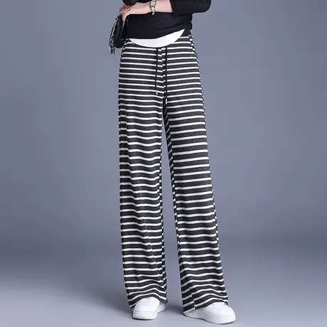 条纹阔腿裤女2025春夏季新款高腰休闲裤松紧腰直筒裤宽松显瘦长裤图片