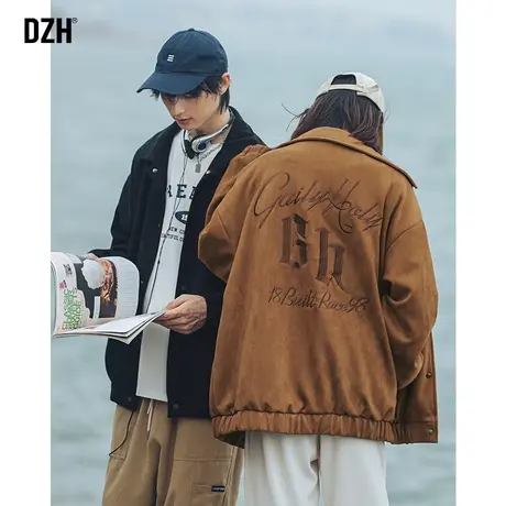 男士休闲麂皮绒外套男潮高级感秋季男装情侣男款美式新款翻领夹克商品大图