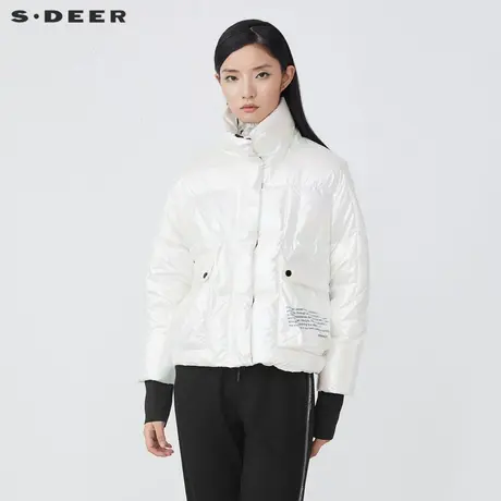 sdeer圣迪奥女装个性高领撞色字母亮面短款羽绒服S21482489图片