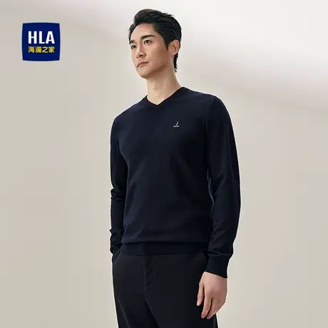 HLA/海澜之家休闲长袖针织衫2025秋季新款V领套头修身刺绣毛衣男图片