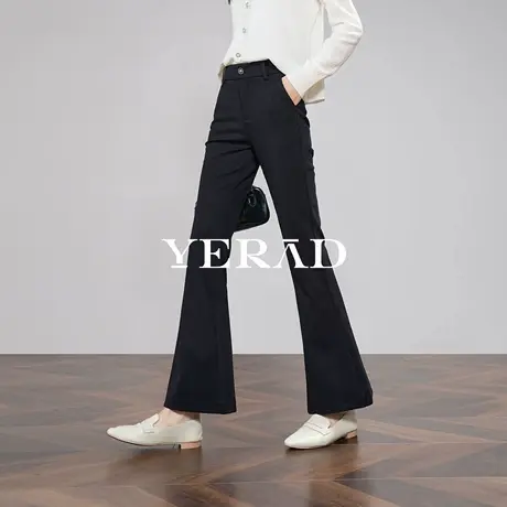 娅丽达黑色莱赛尔微喇裤女2025秋新款裤子小个子垂感西装喇叭裤子图片