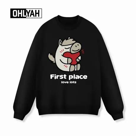 Ohlyah品牌马年本命年情侣拥抱爱心印花卫衣男女同款休闲圆领上衣商品大图