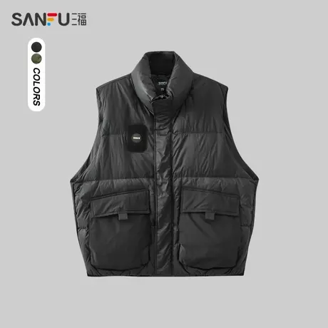 三福2023冬男士异材质口袋街潮马甲 保暖宽松立领外套男472804商品大图
