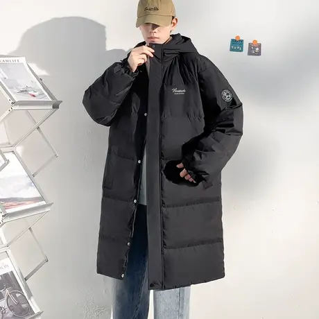 唐狮冬季新款男羽绒服长款连帽加厚外套纯色韩系休闲青少年潮TD商品大图