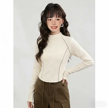 唐狮半高领薄绒打底衫2026新款女秋冬半拉链内搭运动女长袖上衣VB图片