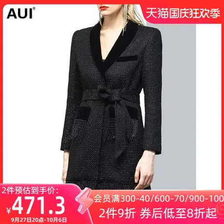 赫本风拼接丝绒流苏毛呢外套女冬2023新款小个子显高气质呢子大衣商品大图