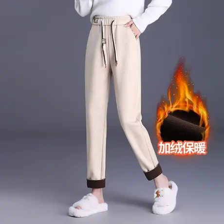 一体绒雪尼尔休闲裤女冬季2023新款松紧腰显瘦百搭哈伦裤萝卜裤子商品大图