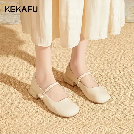 珂卡芙法式玛丽珍女鞋2023新款秋季软皮低跟配裙子仙女鞋温柔单鞋图片