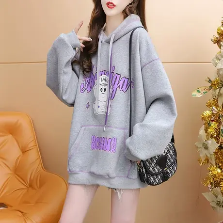 加绒加厚连帽卫衣外套女2023新款秋冬宽松慵懒风百搭oversize外套商品大图