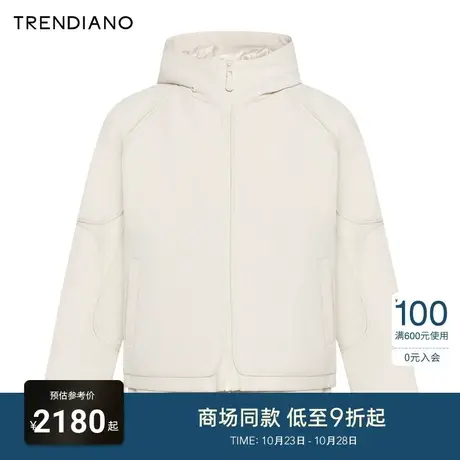 TRENDIANO官方拼接设计微阔夹棉连帽外套男潮2023新款冬季商品大图