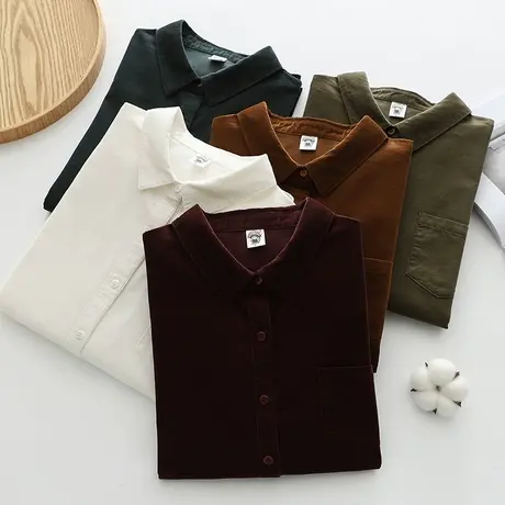 春秋装韩版纯棉灯芯绒宽松文艺白衬衫女长袖小清新全棉休闲衬衣女商品大图