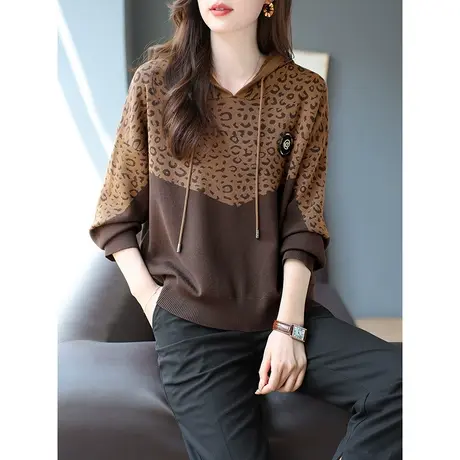 宝诗黎连帽印花宽松慵懒卫衣针织衫2023秋季新款落肩长袖休闲上衣商品大图