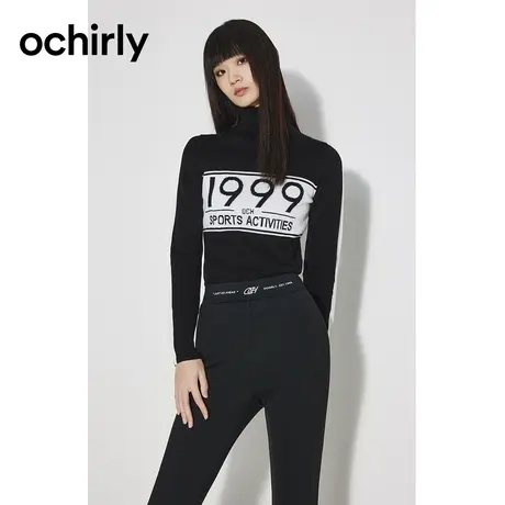 【七七酱专享】欧时力 运动风高领羊毛毛衣 新秋提花撞色设计感商品大图