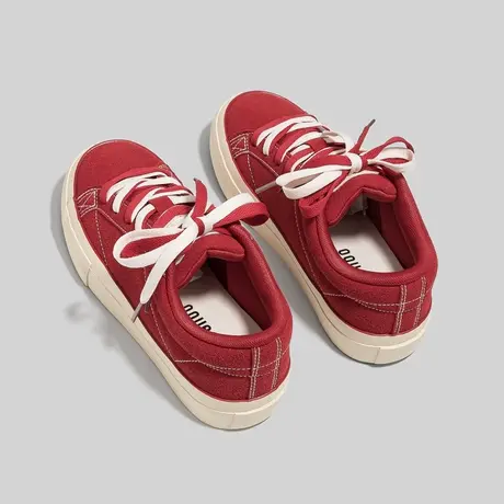 Betoo 红色帆布鞋女爆款休闲鞋百搭厚底小众原创黑色板鞋子商品大图