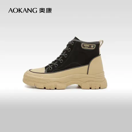 【门店发货】奥康女鞋春秋季新款内增高时尚休闲舒适中筒马丁靴商品大图