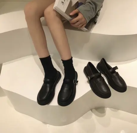 【真皮】小皮鞋女秋季新款一字扣软底乐福鞋日系复古jk软皮单鞋女商品大图