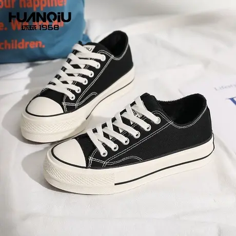 环球加绒防水帆布鞋女秋冬低帮经典款百搭休闲小白鞋女鞋子棉鞋潮图片