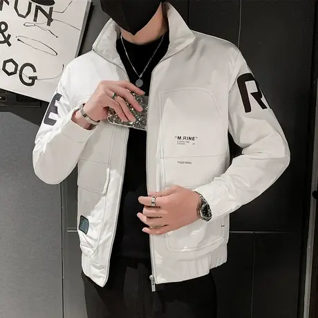 秋季男士夹克外套工装修身立领彩色反光字母潮牌潮流休闲学生上衣商品大图