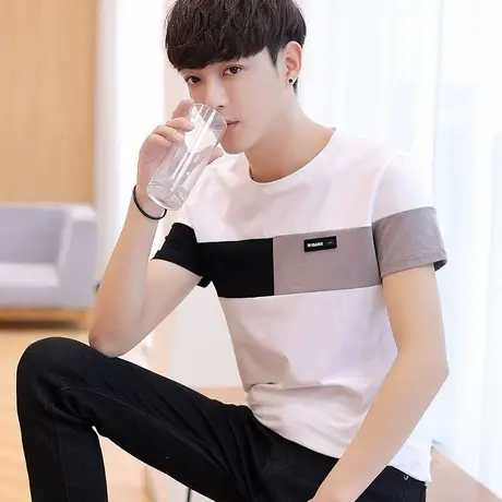 2025夏季新款男士短袖青少年学生衣服男体恤韩版潮流男装半袖t恤商品大图