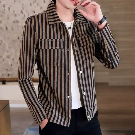 2023新款夹克男韩版秋季条纹上衣服薄款青年帅气男装潮流休闲外套商品大图