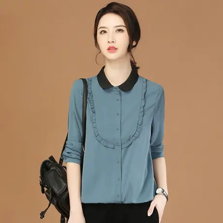 韩潮袭人高级感娃娃领长袖衬衫女2024春季新款设计感气质拼接衬衣图片