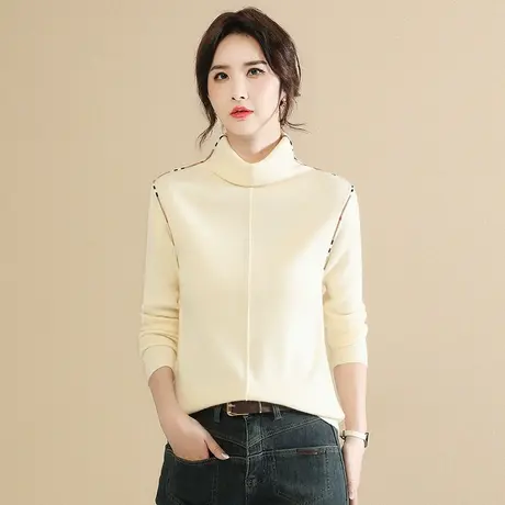 韩潮袭人设计感高领纯色毛衣女2023冬季新款修身显瘦打底衫上衣厚商品大图