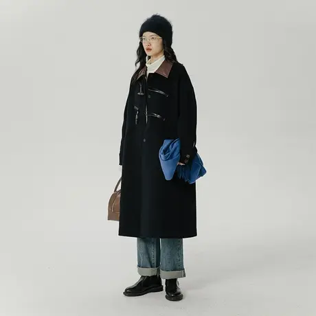 omont蛋挞家 牛角扣羊毛大衣女秋冬2023新款高级感中长款毛呢外套商品大图