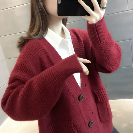 春秋装2023年新款网红毛衣女针织开衫外套女春秋洋气短款秋冬加厚商品大图