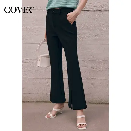 COVER夏季高腰开叉针织弹力微喇裤图片