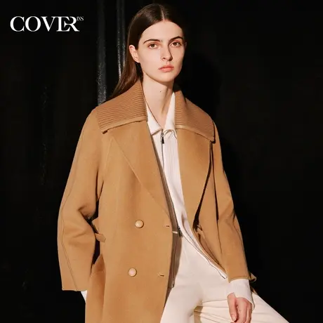 COVER冬季可脱卸领羊毛双面呢大衣商品大图