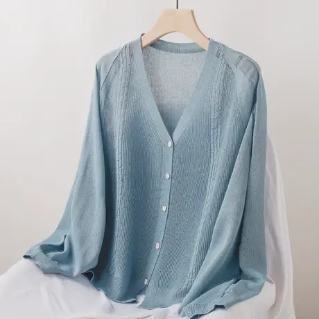 冰丝针织开衫女韩版2022春节新款薄款外套长袖空调衫防晒上衣透气图片