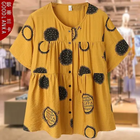 40-50岁中年妈妈夏季棉麻上衣200斤大码小衫洋气中老年女短袖衬衫商品大图