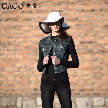 牛仔马夹女夏款时尚短款马甲polo领背心坎肩蓝黑色小外套断码特惠图片