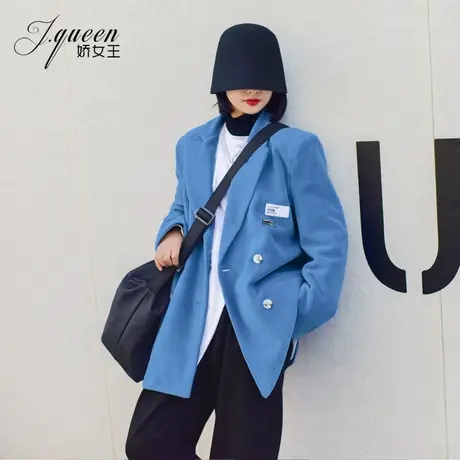 灯芯绒西装外套女秋季韩版时髦复古港风宽松显瘦休闲气质小西服潮商品大图