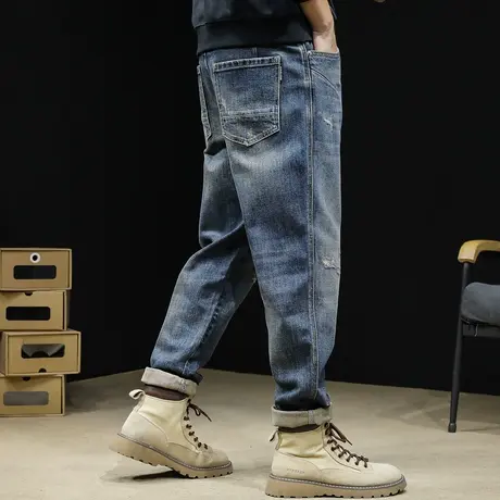 潮牌牛仔裤男春季2024新款锥形直筒男士弹力裤子男宽松大码春秋款商品大图