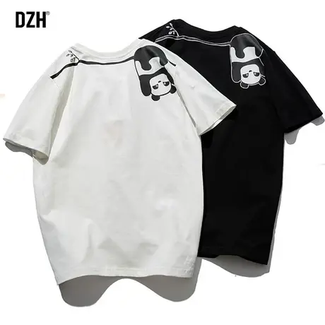 男士夏季纯棉短袖男熊猫印花纯色t恤2024新款休闲宽松五分袖男装商品大图