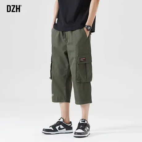 男士军绿色七分裤男夏季工装裤薄款宽松短裤潮牌户外休闲百搭中裤商品大图