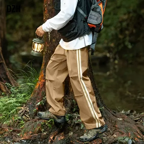 男士户外卡其色工装裤男秋款2023年新款褶皱伞兵裤美式机能冲锋裤商品大图